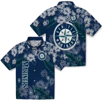 MLB Seattle Mariners Hibiscus Print Hawaiian Shirt - Navy Blue Summer Fan Gear
