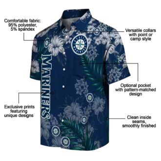 MLB Seattle Mariners Hibiscus Print Hawaiian Shirt - Navy Blue Summer Fan Gear
