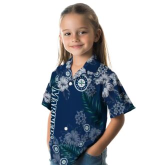 MLB Seattle Mariners Hibiscus Print Hawaiian Shirt - Navy Blue Summer Fan Gear