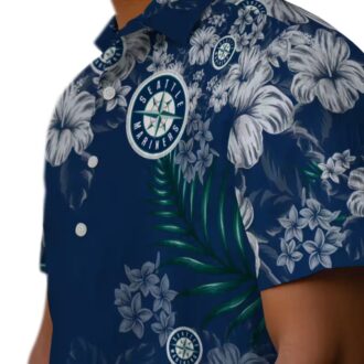 MLB Seattle Mariners Hibiscus Print Hawaiian Shirt - Navy Blue Summer Fan Gear