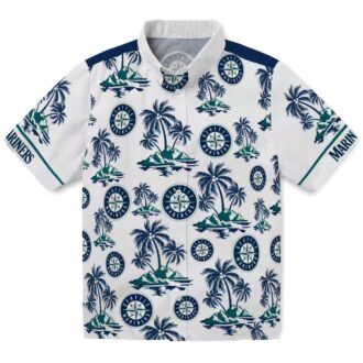 MLB Seattle Mariners Palm Print Navy Blue Hawaiian Shirt - Summer Beach Shirt for Fans