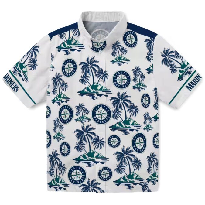MLB Seattle Mariners Palm Print Navy Blue Hawaiian Shirt - Summer Beach Shirt for Fans