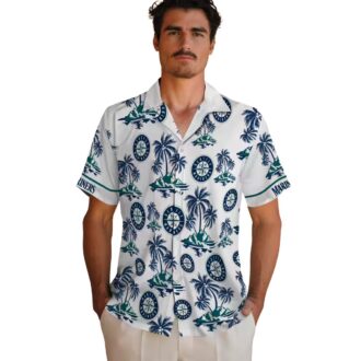 MLB Seattle Mariners Palm Print Navy Blue Hawaiian Shirt - Summer Beach Shirt for Fans