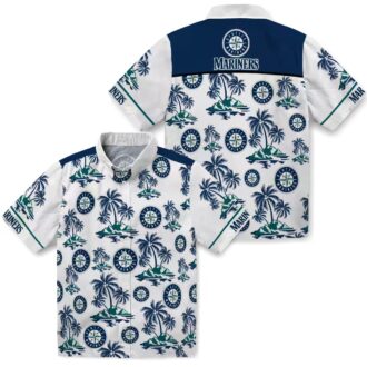 MLB Seattle Mariners Palm Print Navy Blue Hawaiian Shirt - Summer Beach Shirt for Fans