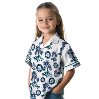 MLB Seattle Mariners Palm Print Navy Blue Hawaiian Shirt - Summer Beach Shirt for Fans