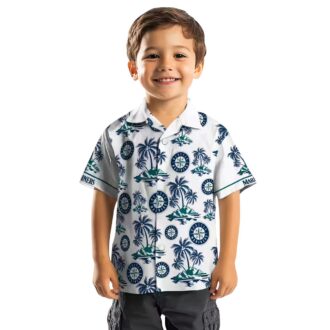 MLB Seattle Mariners Palm Print Navy Blue Hawaiian Shirt - Summer Beach Shirt for Fans