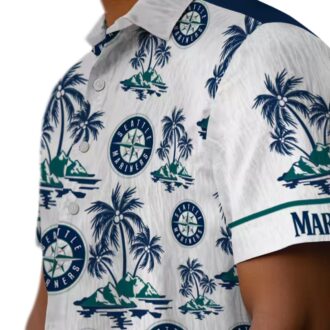 MLB Seattle Mariners Palm Print Navy Blue Hawaiian Shirt - Summer Beach Shirt for Fans