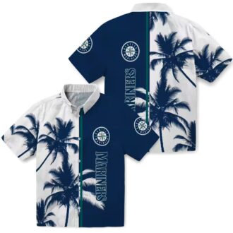 MLB Seattle Mariners Palm Trees Hawaiian Shirt - Navy Blue & White Tropical Design