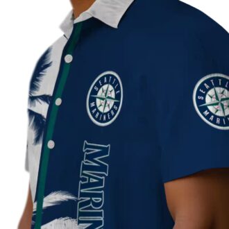 MLB Seattle Mariners Palm Trees Hawaiian Shirt - Navy Blue & White Tropical Design