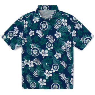 MLB Seattle Mariners Tropical Floral Hawaiian Shirt - Comfortable Navy Blue Beach Shirt