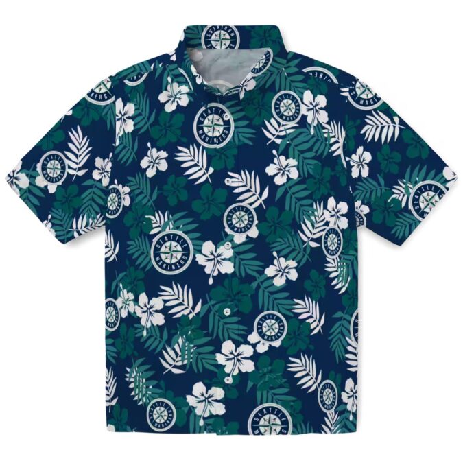MLB Seattle Mariners Tropical Floral Hawaiian Shirt - Comfortable Navy Blue Beach Shirt