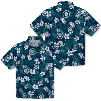 MLB Seattle Mariners Tropical Floral Hawaiian Shirt - Comfortable Navy Blue Beach Shirt