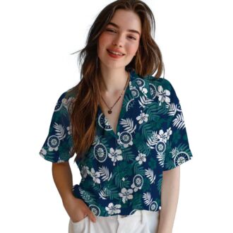 MLB Seattle Mariners Tropical Floral Hawaiian Shirt - Comfortable Navy Blue Beach Shirt
