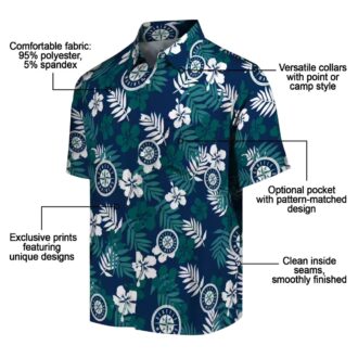 MLB Seattle Mariners Tropical Floral Hawaiian Shirt - Comfortable Navy Blue Beach Shirt
