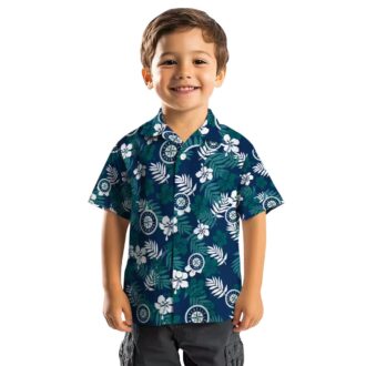 MLB Seattle Mariners Tropical Floral Hawaiian Shirt - Comfortable Navy Blue Beach Shirt