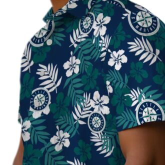 MLB Seattle Mariners Tropical Floral Hawaiian Shirt - Comfortable Navy Blue Beach Shirt