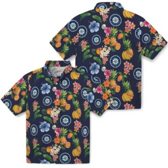 MLB Summer Navy Blue Seattle Mariners Hawaiian Shirt - Hibiscus & Fruit Tropical Design