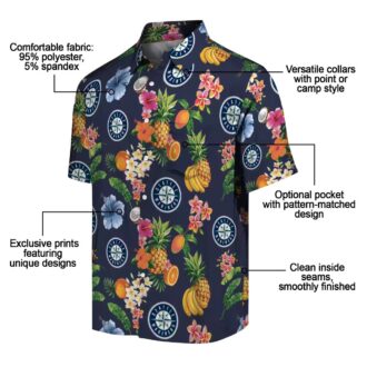 MLB Summer Navy Blue Seattle Mariners Hawaiian Shirt - Hibiscus & Fruit Tropical Design