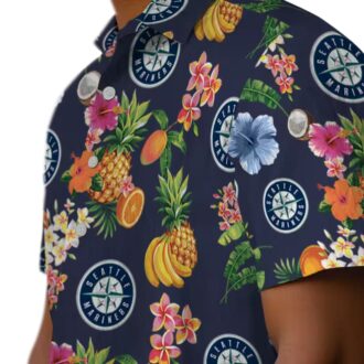 MLB Summer Navy Blue Seattle Mariners Hawaiian Shirt - Hibiscus & Fruit Tropical Design