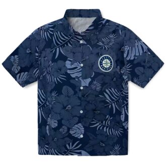 Navy Blue Seattle Mariners Aloha Button Up Shirt - Jungle Vibes MLB Hawaiian Style for Summer