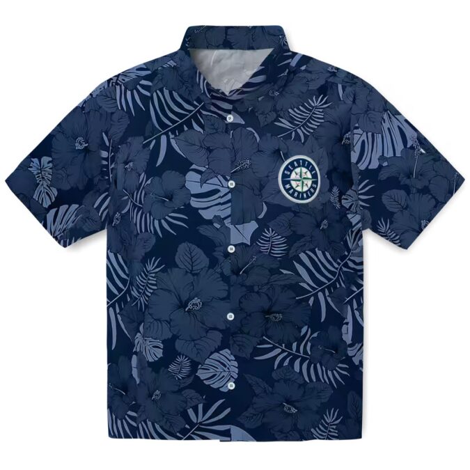 Navy Blue Seattle Mariners Aloha Button Up Shirt - Jungle Vibes MLB Hawaiian Style for Summer