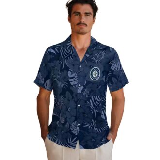Navy Blue Seattle Mariners Aloha Button Up Shirt - Jungle Vibes MLB Hawaiian Style for Summer