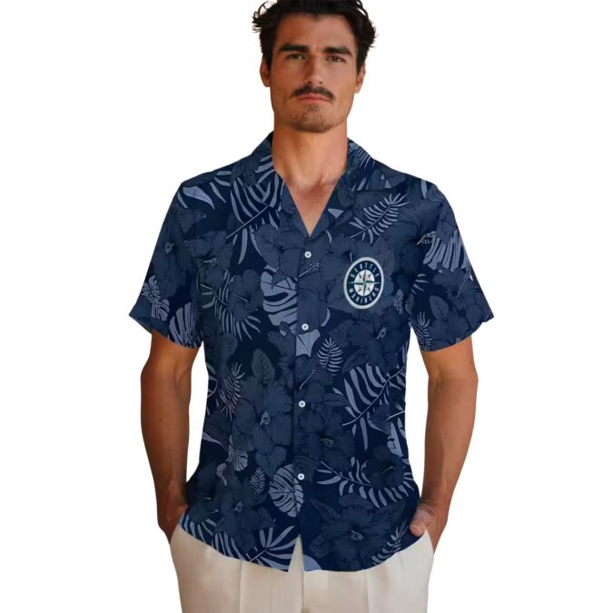 Navy Blue Seattle Mariners Aloha Button Up Shirt - Jungle Vibes MLB Hawaiian Style for Summer