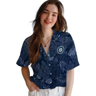 Navy Blue Seattle Mariners Aloha Button Up Shirt - Jungle Vibes MLB Hawaiian Style for Summer
