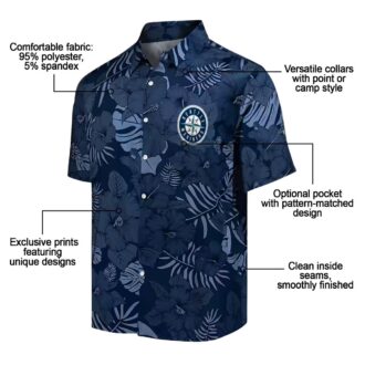 Navy Blue Seattle Mariners Aloha Button Up Shirt - Jungle Vibes MLB Hawaiian Style for Summer
