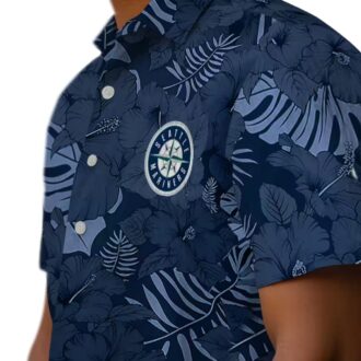 Navy Blue Seattle Mariners Aloha Button Up Shirt - Jungle Vibes MLB Hawaiian Style for Summer