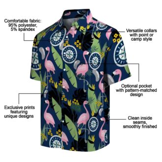 Navy Blue Seattle Mariners Hawaiian Shirt - Flamingo Leaves Design for MLB Fans