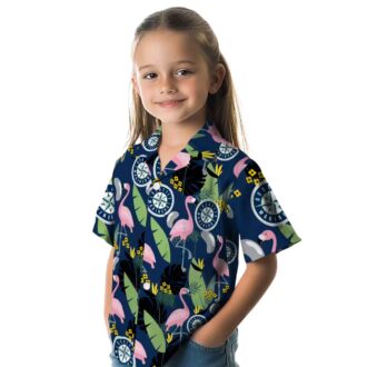 Navy Blue Seattle Mariners Hawaiian Shirt - Flamingo Leaves Design for MLB Fans