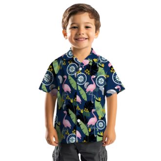 Navy Blue Seattle Mariners Hawaiian Shirt - Flamingo Leaves Design for MLB Fans