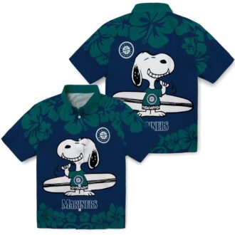 Navy Blue White Seattle Mariners Snoopy Surf Hawaiian Shirt - MLB Fan Beach Shirt