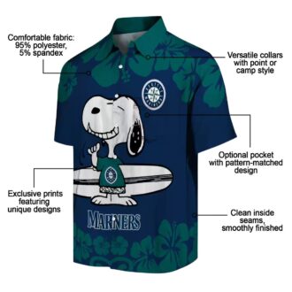 Navy Blue White Seattle Mariners Snoopy Surf Hawaiian Shirt - MLB Fan Beach Shirt