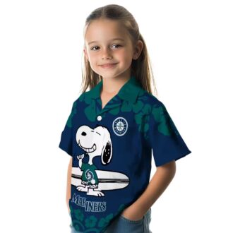 Navy Blue White Seattle Mariners Snoopy Surf Hawaiian Shirt - MLB Fan Beach Shirt