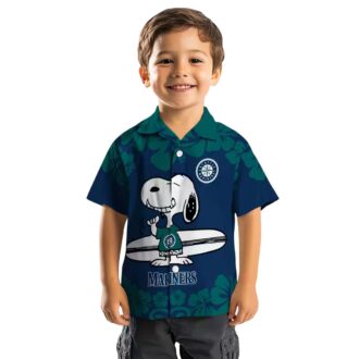 Navy Blue White Seattle Mariners Snoopy Surf Hawaiian Shirt - MLB Fan Beach Shirt