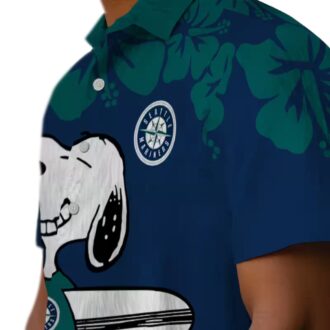 Navy Blue White Seattle Mariners Snoopy Surf Hawaiian Shirt - MLB Fan Beach Shirt