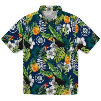 Personalized MLB Seattle Mariners Hawaiian Shirt - Floral Toucan Navy Blue Beach Shirt for Fans