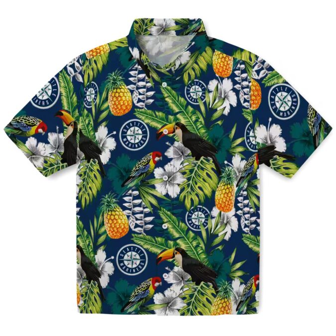 Personalized MLB Seattle Mariners Hawaiian Shirt - Floral Toucan Navy Blue Beach Shirt for Fans