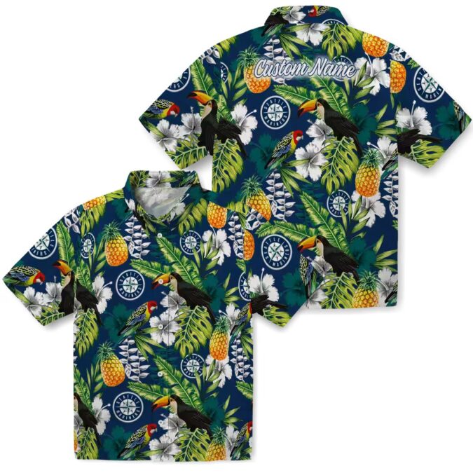 Personalized MLB Seattle Mariners Hawaiian Shirt - Floral Toucan Navy Blue Beach Shirt for Fans