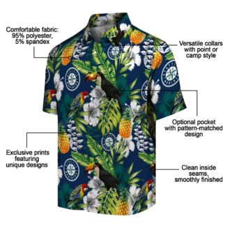 Personalized MLB Seattle Mariners Hawaiian Shirt - Floral Toucan Navy Blue Beach Shirt for Fans