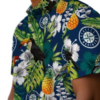 Personalized MLB Seattle Mariners Hawaiian Shirt - Floral Toucan Navy Blue Beach Shirt for Fans