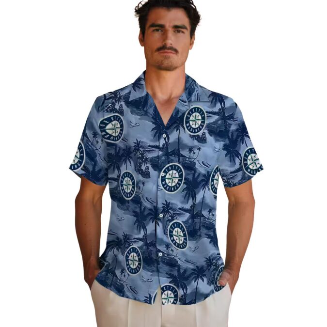 Seattle Mariners Coastal Palms Tropical Navy Hawaiian Shirt - MLB Beach Shirt for Men
