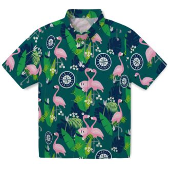 Seattle Mariners Flamingo Foliage Hawaiian Shirt - Navy Blue Green MLB Shirt for Beach & Summer