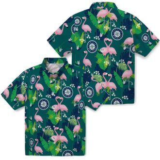 Seattle Mariners Flamingo Foliage Hawaiian Shirt - Navy Blue Green MLB Shirt for Beach & Summer