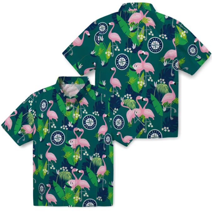 Seattle Mariners Flamingo Foliage Hawaiian Shirt - Navy Blue Green MLB Shirt for Beach & Summer