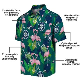 Seattle Mariners Flamingo Foliage Hawaiian Shirt - Navy Blue Green MLB Shirt for Beach & Summer