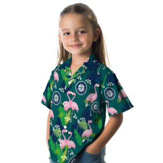 Seattle Mariners Flamingo Foliage Hawaiian Shirt - Navy Blue Green MLB Shirt for Beach & Summer