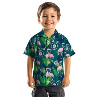 Seattle Mariners Flamingo Foliage Hawaiian Shirt - Navy Blue Green MLB Shirt for Beach & Summer